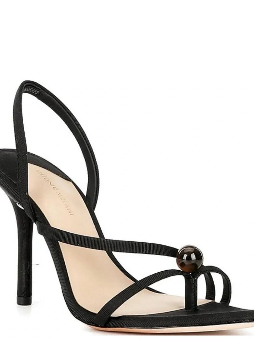 ANTONIO MELANI Black Strappy Slingback Heels with Decorative Bead